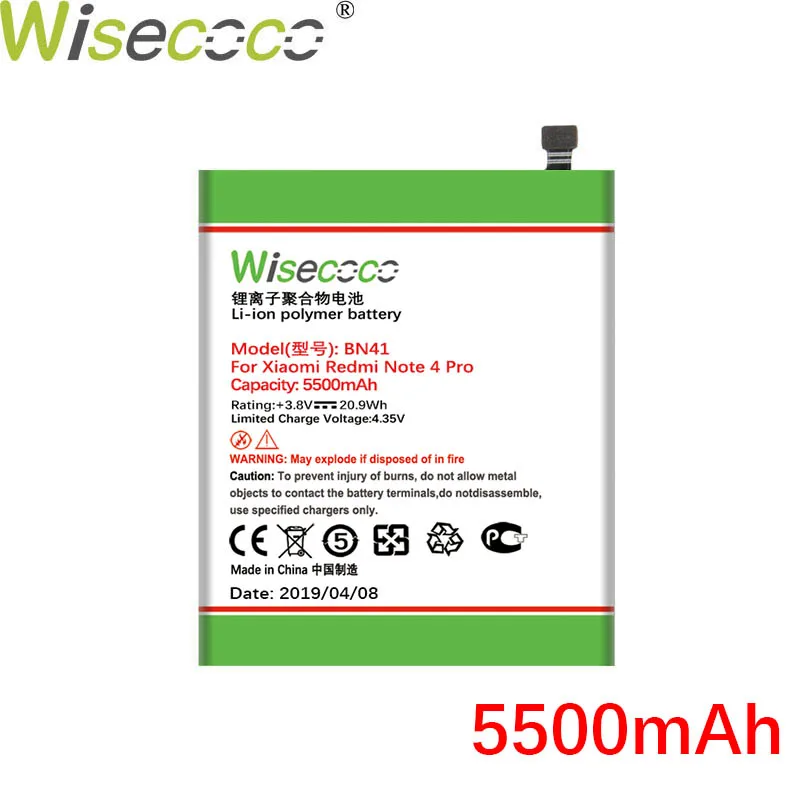 WISECOCO 5500 мАч BN41 батарея для Xiaomi Redmi Note 4 Pro Телефон новейшее производство высокое качество батарея+ номер отслеживания
