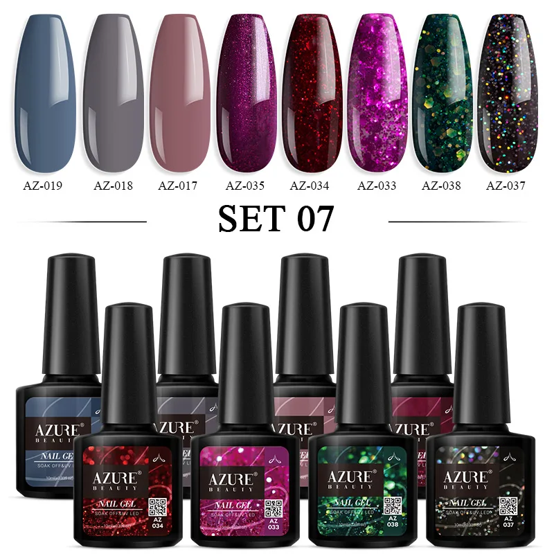 Azure beauty 8 шт./лот набор гель лаков стойкий блеск цветной для ногтей маникюрный