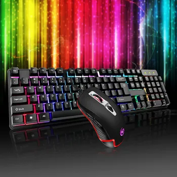 

Wireless Keyboard Colorful Crack LED Illuminated Backlit USB Wired Rainbow Gaming Keyboard+Mouse клавиатура с подсветкой