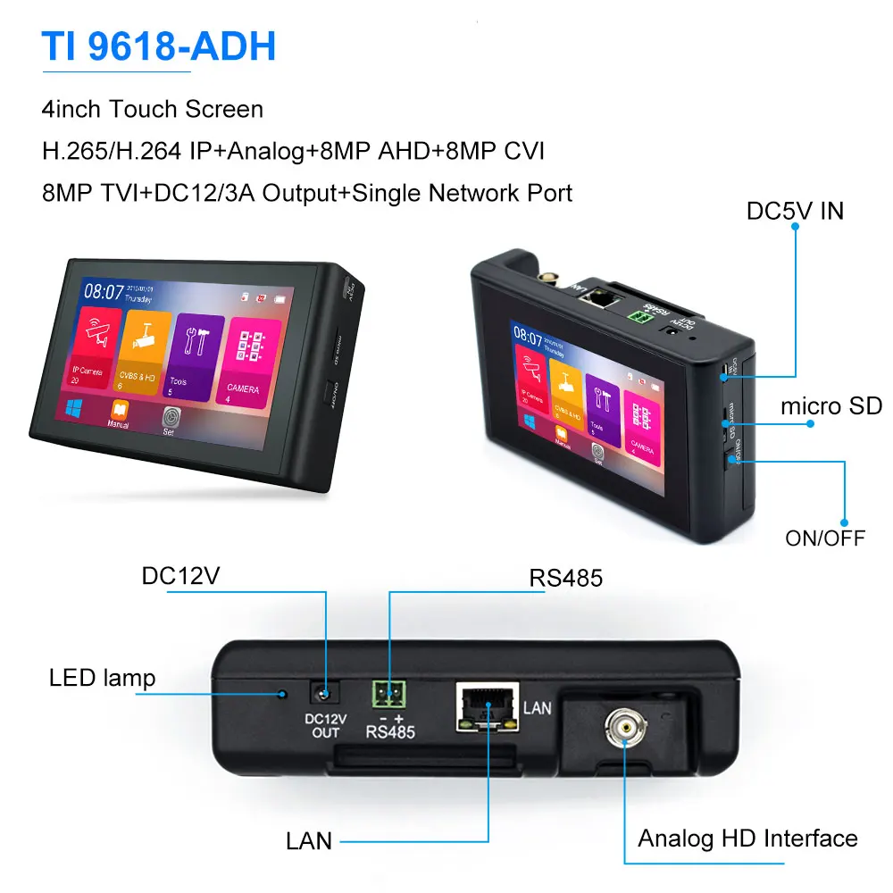 Polegada Câmera ip Tester 8mp Ahd - Tvi Cvi Cvbs Cctv Monitor Ptz Controlador Rápido Onvif Ipc Testador Poe 4 k H265 H264 Mod. 90040 3 cctv ip tester