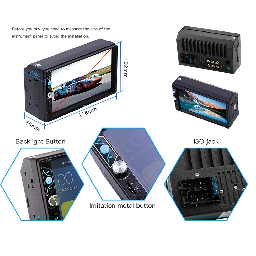 Автомобильный мультимедийный плеер 7 дюймов HD сенсорный экран X7 USB AUX RCA рулевое