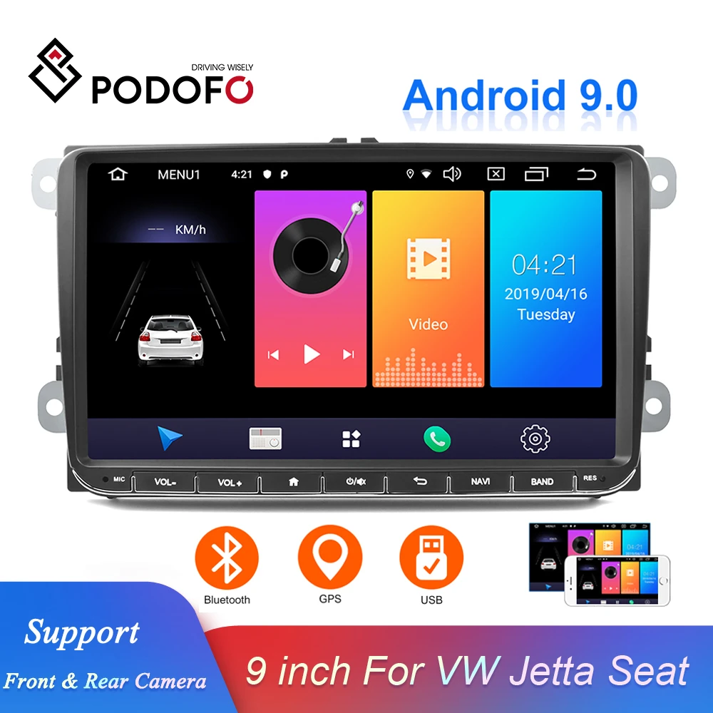 Podofo Android 9.0 Auto Radio Stereo 9 ''GPS Touch Screen Multimedia Video Player WIFI Spiegel Link