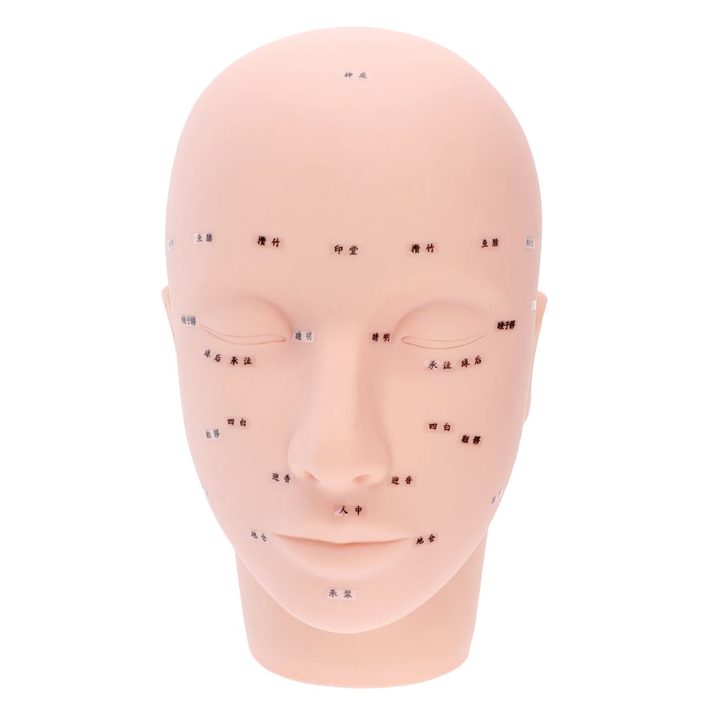 Massage Training Mannequin Makeup Head Manikin Face with Acupuncture Points for Eyelash Lip Extension Practice Model Soft PVC