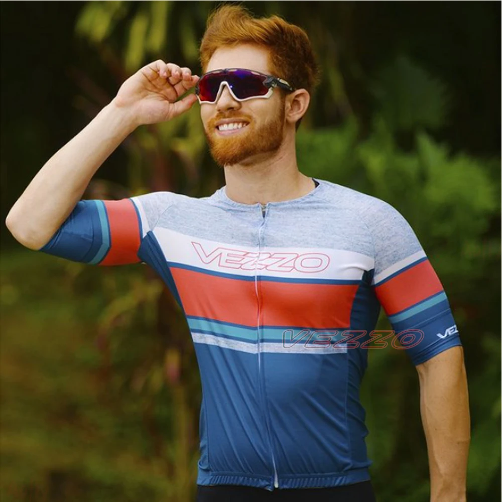 

VEZZO Men's Fashion Short Sleeve Jersey Breathable MTB Cycling Clothing Ropa Ciclismo Road Go Pro Bicycle Tops Roupa De Ciclismo