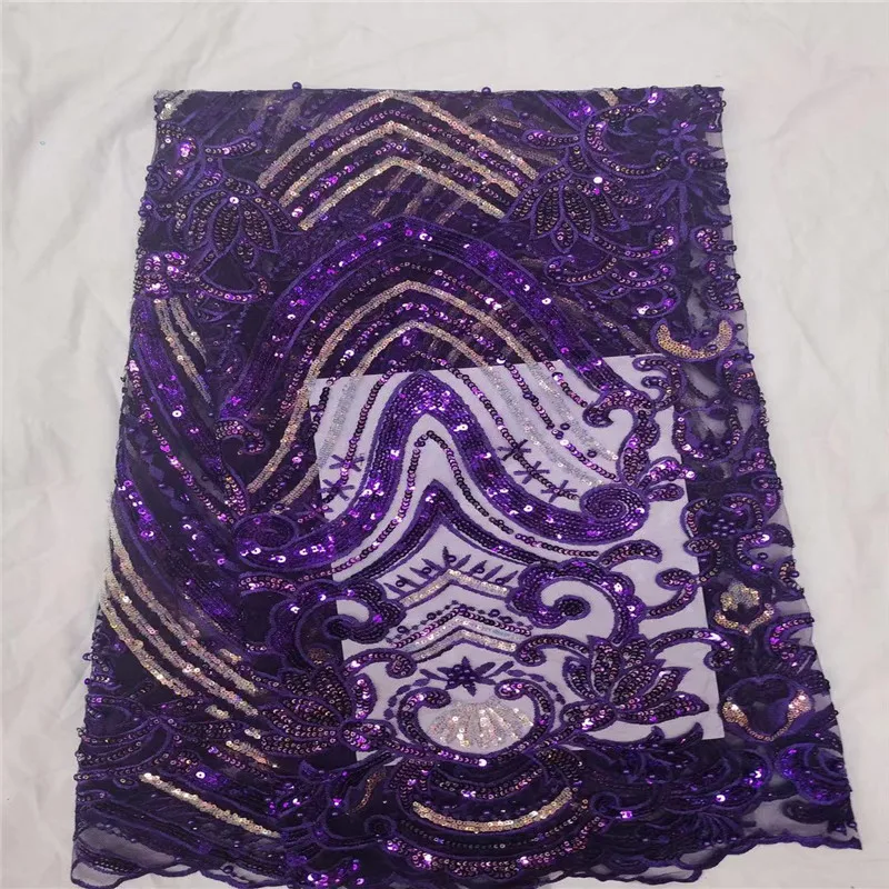 

High quality African Lace Fabric With Sequins Purple Tulle Fabric For Nigerian Lace Fabrics Tulle Lace Fabric 2019 French