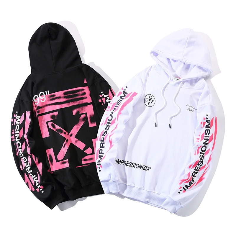 

"99" Rendering arrow 19ss Off-White OW Men/Women autumn winter Cotton Fashion Casual loose Hoodie Sweatshirt Hooded jacket