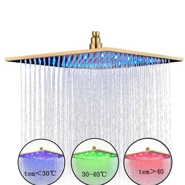 Pommeau de douche carré à LED en acier inoxydable, douche pluie à