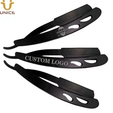 Бритва с прямым краем и логотипом по индивидуальному заказу, 100 шт., мужские ручные бритвенные ножи, Черная Нержавеющая Сталь, Мужская бритва для бороды