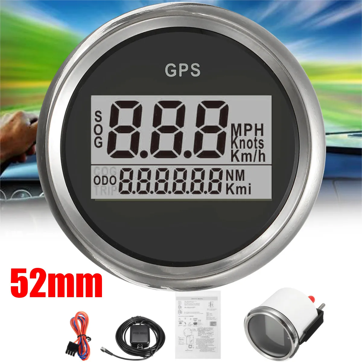 Цифровой Автомобильный спидометр, gps, одометр, 52 мм, 0-999 узлов, км/ч, mph, 12 В/24 В, с подсветкой, яхта, судно, мотоцикл, лодка, автомобиль - Color: B