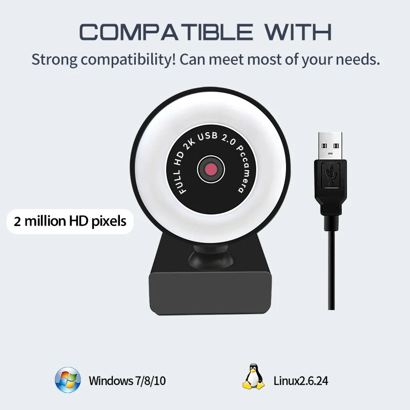 Câmera da Web Luz de Preenchimento Webcam Completo Usb Encontrou Microfoon Plug Drive-livre And Play Foco Automático 1080p - 2k hd 5 High Quality Computador e Escritório