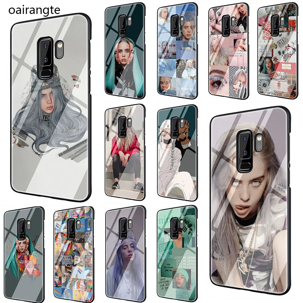 Billie Eilish девушка закаленное Стекло TPU черный чехол для Galaxy S7 Edge S8 S9 плюс S10 Note 8, 9, 10, A10 20 30 40 50 60 70
