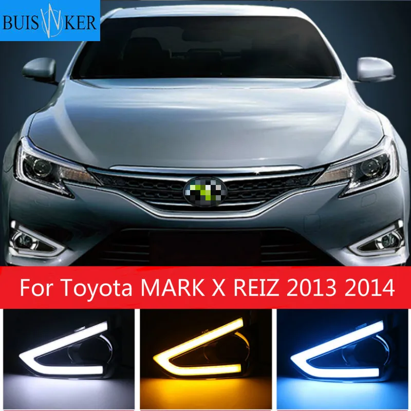 

1 пара ДХО для Toyota MARK X REIZ 2013 2014 светодиодный ные ДХО дневные ходовые светильник с указателем поворота противотуманная фара