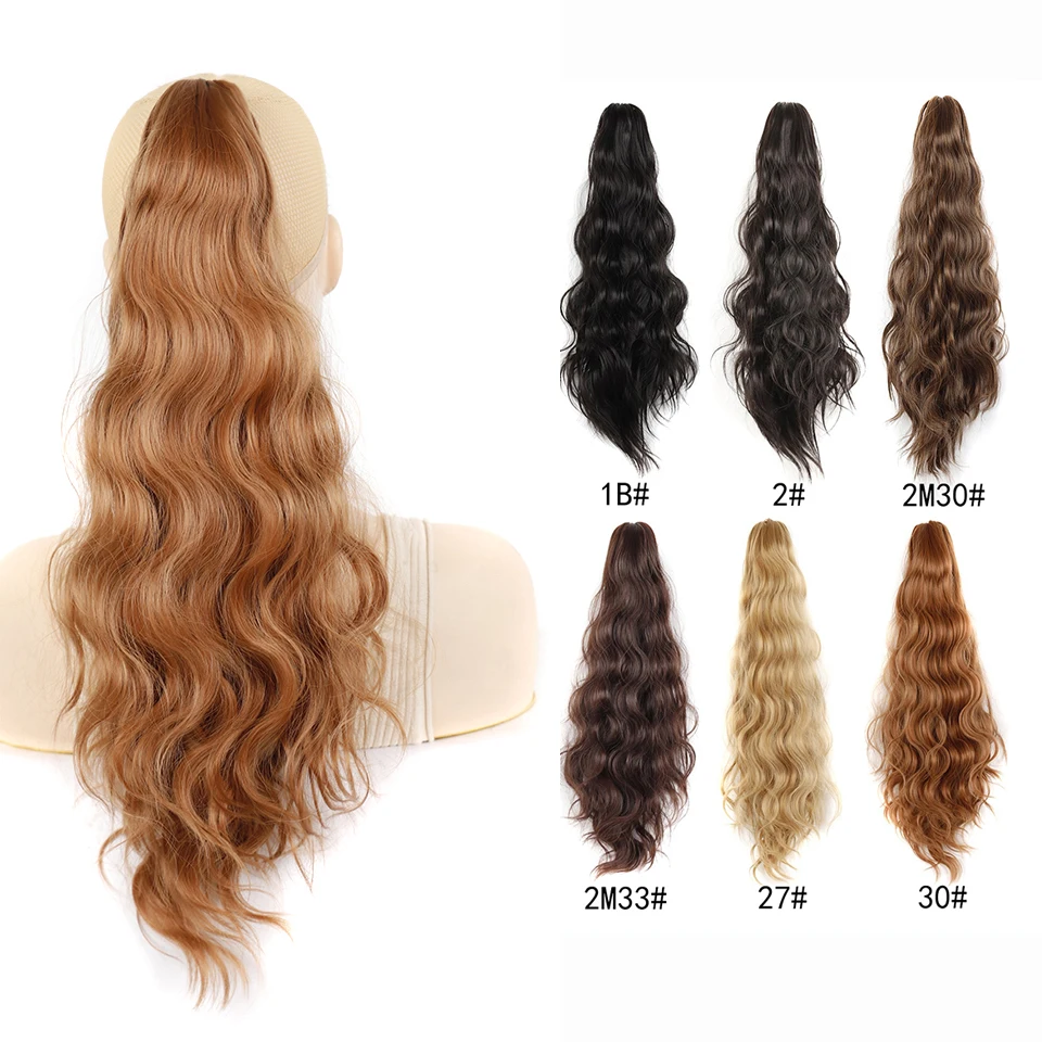 Yihan 22 Inches Claw Clip On Ponytail Hair Extension Long Wavy Synthetic Hairpiece Black Wave for Women | Шиньоны и парики