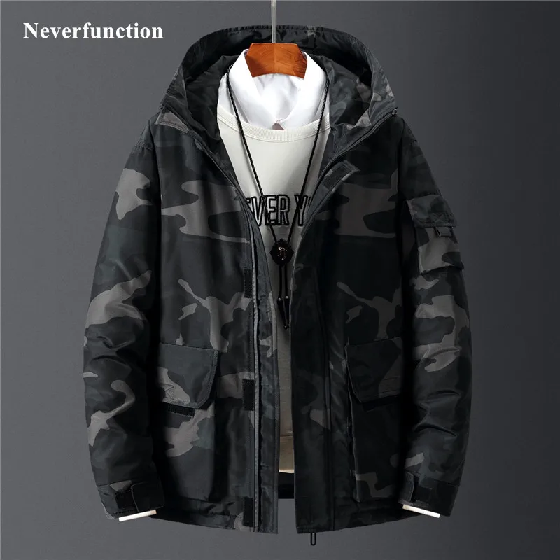 

Men Winter New Camouflage multicolor Thick warm windproof Hooded White duck down jacket men casual down Cargo coat Outwear