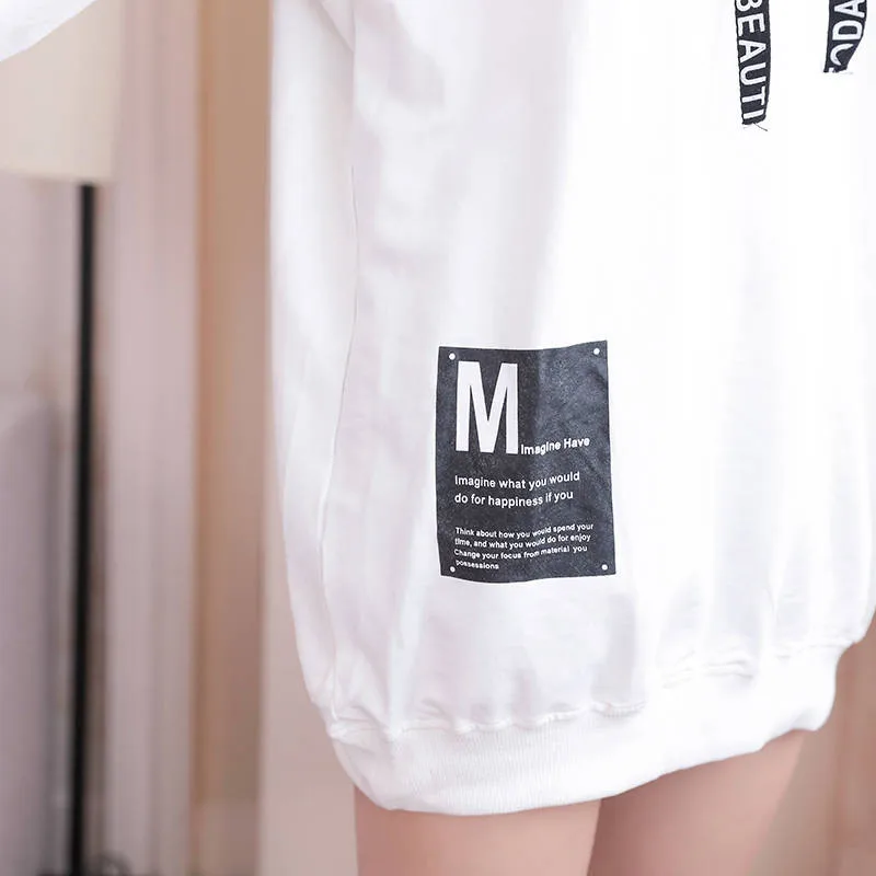 Японский Harajuku Модные женские корейские женские длинные толстовки забавные белые розовые толстовки Kawaii готические Топы Повседневная Осенняя Толстовка