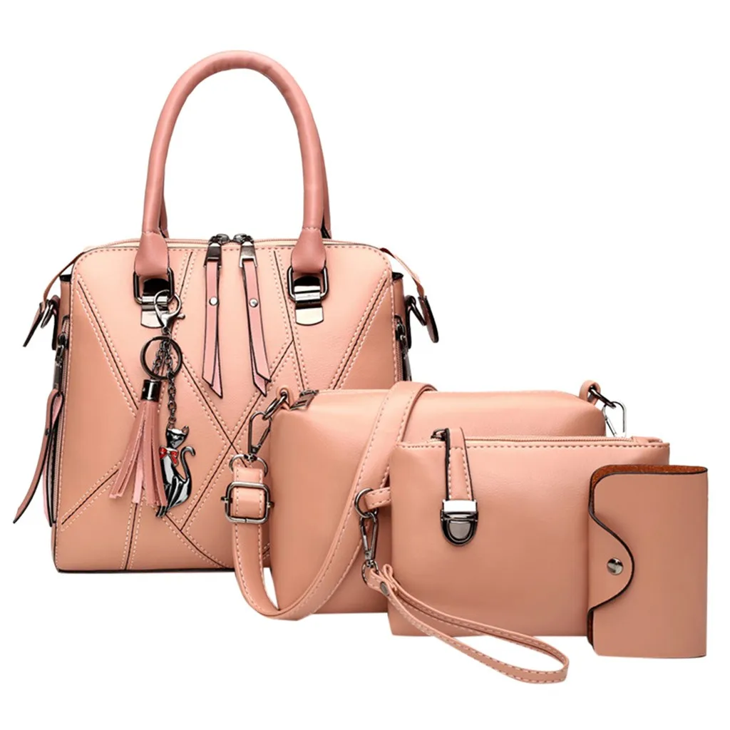 Pink Новинка года. Модный женский кошелек с бахромой из 4 частей. Кожаная сумка через плечо. Вместительная сумка. Сумка-мессенджер - Цвет: Pink
