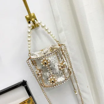 

Luxury Pearl Sun Flower Dinner Bag Female 2020 New French Niche Inlaid Rhinestone Hollow Basket Bag High Quality Women Handbags