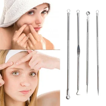 

4 Pcs Stainless Steel Blackhead Remover Needle Head Acne Pimples Black Needle Facial Care Tools