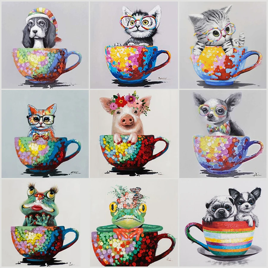 5D DIY Diamond Painting Animal Dog Cat Frog Cup Square&ampround Mosaic Paint Embroidery Cross Stitch Home Decor Art | Дом и сад