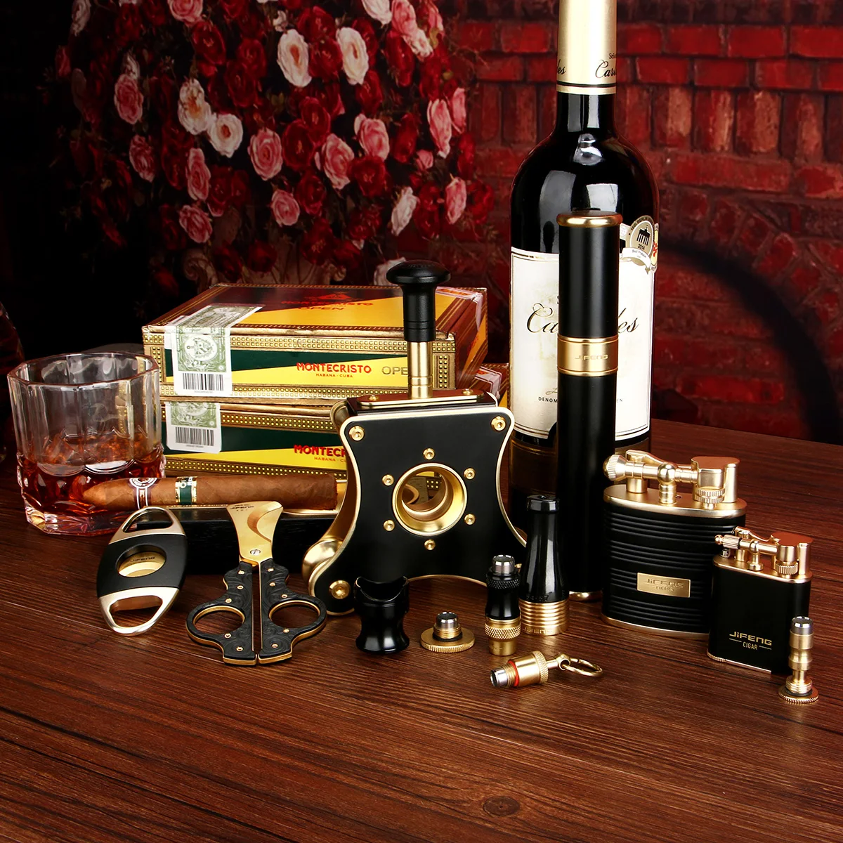 Luxury Cigar Accessories Set 10pcs Lighter Ashtray Cigar Tube Drill