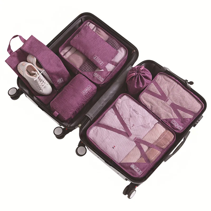 Фиолетовый Одежда хранение багаж Организатор 7Pcs / комплект путешествия аксессуары Одежды договоритесь Kit косметической Tidy обуви пакета отделочной сумки - Цвет: Фиолетовый