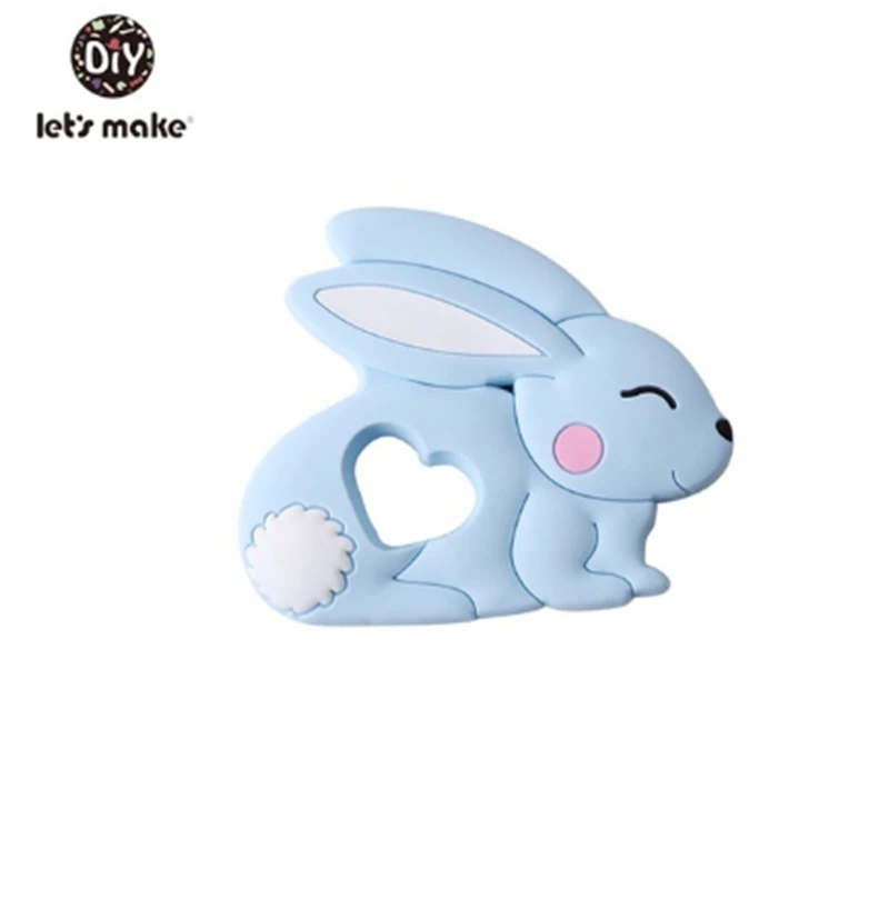 Blue Rabbit Силиконовые Прорезыватели с мультяшными животными BPA бесплатно 1 шт. пищевой силиконовый Прорезыватель для зубов DIY игрушки для зубов крошечный стержень Детские трофеи - Цвет: Blue Rabbit