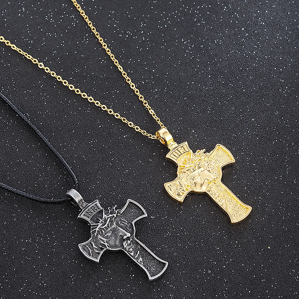 

2019 New Jesus Cross Necklace Men Jewelry Religious Savior Pendant Christian Accessories initial necklace gold chain jewelry