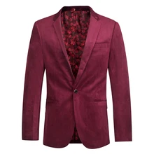 Корейский осенне-весенний модный умный повседневный мужской тонкий велюровый пиджак на одной пуговице цвета красного вина, бархатные блейзеры с вышивкой, пальто для мужчин