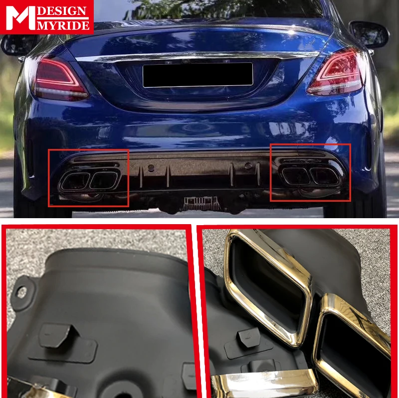 W205 Спорт выхлопные трубы 4 розетки Титан серебристого цвета для MercedesMB c-класса W205 C180 C200 C300 C400 C63 выглядят выхлопные трубы 15-в