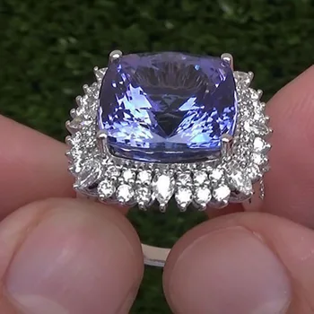 

Purple Stone Ring Flower White Stone Ring Silver Pattern Heart Of Purple Ocean Tanzanite For Wemmen Wedding/Party,size5-6789-10