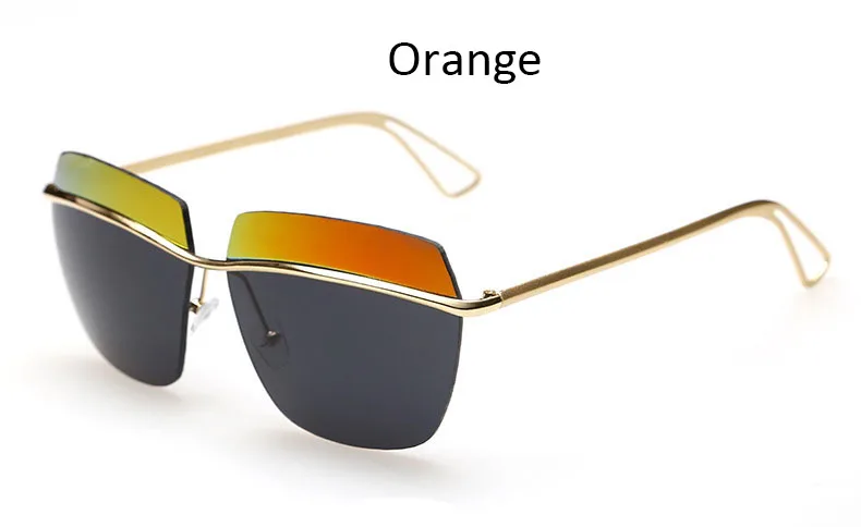 Orange Новые негабаритные солнцезащитные очки для женщин металлическая оправа зеркальные очки квадратная оправа Роскошные брендовые солнцезащитные очки без оправы женские UV400 - Цвет линз: Orange