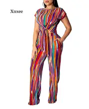 Sexy Club Striped Printtracksuit Women Short Sleeve Two Piece Set Top And Pants Casual Outfits Femme long pants bow boho beach Sexy Club Striped Printtracksuit Women Short Sleeve Two Piece Set Top And Pants Casual Outfits Femme long pants bow boho beach