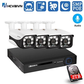 

H.265 8CH 5MP CCTV Camera System Wireless POE NVR Kit Outdoor Waterproof 5MP Audio POE IP Camera Security Surveillance System