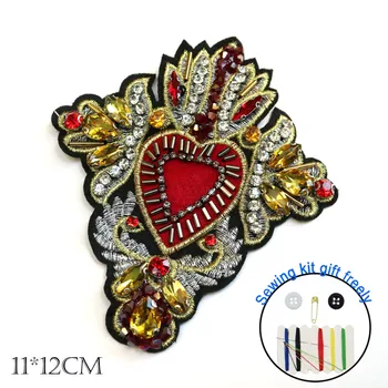 

Luxury heart beaded patches for clothing Sew on patch decorative parches bordados para ropa Embroidery applique clothing