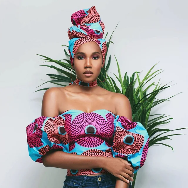 Bambi African Print  Off Shoulder Crop Top - Image 4