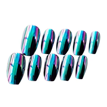 

24pcs Color Changing Mirror Reflection False Nails Elegant Manicure Full Cover Medium Length Fake Nails Art Accessories Magic Fa