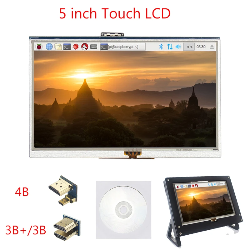5-дюймовый Raspberry Pi 4 Model B TFT ЖК-дисплей модуль + акриловый держатель совместимый с B/3B