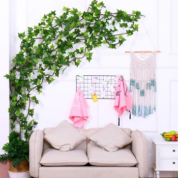 

210cm Artificial Hanging Plants Vine Fake Green Creeper Foliage Leave Boston Ivy Rattan Tree branch Home Wedding Wall Decoration