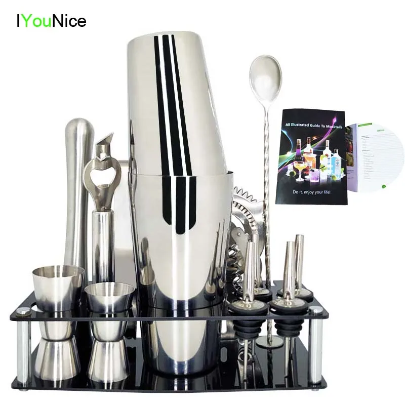 

IYouNice Boston Cocktail Shaker Set Stainless BAR COCKTAIL SHAKER Boston Set With Wine Stand and Cocktail Recipe