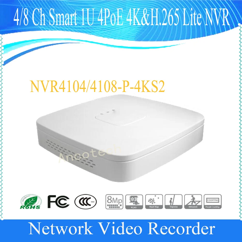 DAHUA многоязычный 4K DVR 4/8 каналов Smart 1U 4PoE и H.265 Lite сетевой видеорегистратор DHI NVR4104 P