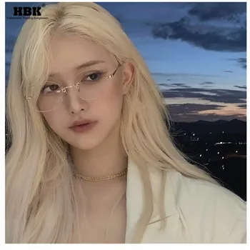 

HBK Square Rimless Sunglasses Women Clear Colorful Shades Sun Glasses Frameless Lens Vintage Metal Rectangle Eyewear Men UV400