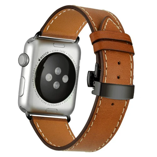 Black buckle Кожаный ремешок для Apple watch band 42 мм 38 мм correa 4 44 мм 40 мм Бабочка Пряжка ремешок для часов iwatch 5 4 3 2 ремешок для часов аксессуары - Цвет ремешка: Black buckle