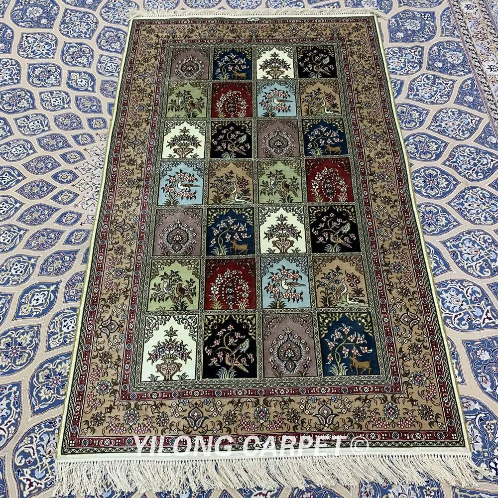 Yilong 3'x4. 5' под старину персидский шелковый четыре сезона ковер ручной работы сад восточные ковры (0559)