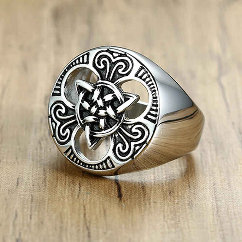 

Celtic Knot Ring For Men Stainless Steel Bague Biker Bijoux Claddagh Irish Vantage Jewelry