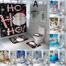 Набор из четырех стульев для ванной комнаты с рождественским принтом, коврик для ванной комнаты из трех частей, коврик для пола, набор ковров, занавеска для ванной, нескользящий ковер