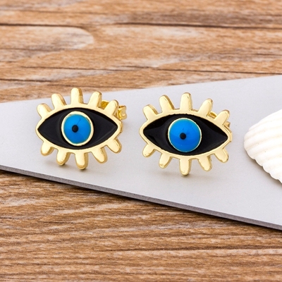 Rainbow Stud Earrings Gold Color Evil Eye Shape Korean Earrings Copper CZ Charms Jewelry Gift For Female Girls