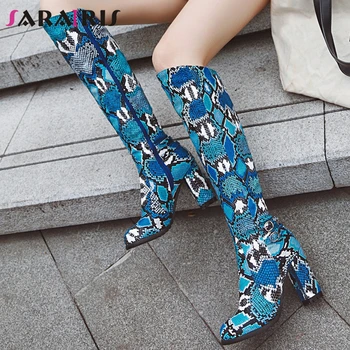 

SARAIRIS Hot Sale Mix Color Add Fur Winter Shoes Women Boots Female Chunky Heels Zip Up Knee High Boots Woman Shoes