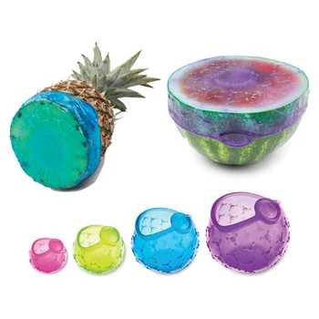 

4Pcs Reusable Silicone Food Cover Stretchable Magic Lid Food Fresh Keeping Silicone Caps Silicone Stretch Lids Kitchen Stoppers