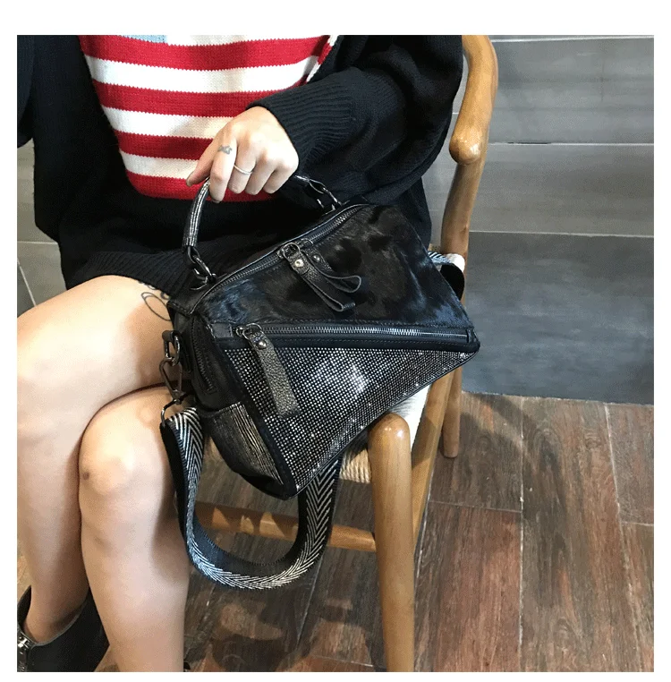 Fashion Horse Hair Messenger Bags Diamonds Satchels Horse Hair Patchwork handbag adies hand bags Diamonds Patchwork handbags