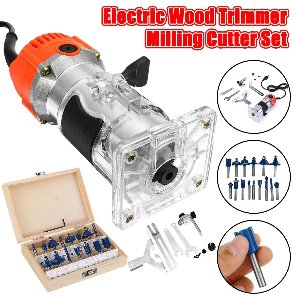 1200W 220V Electric Wood Trimmer Laminator 35000r/min Router Joiners Tool Set Aluminum+15pcs 6.35mm Collet Diameter Wood Router|Electric Trimmers| - AliExpress